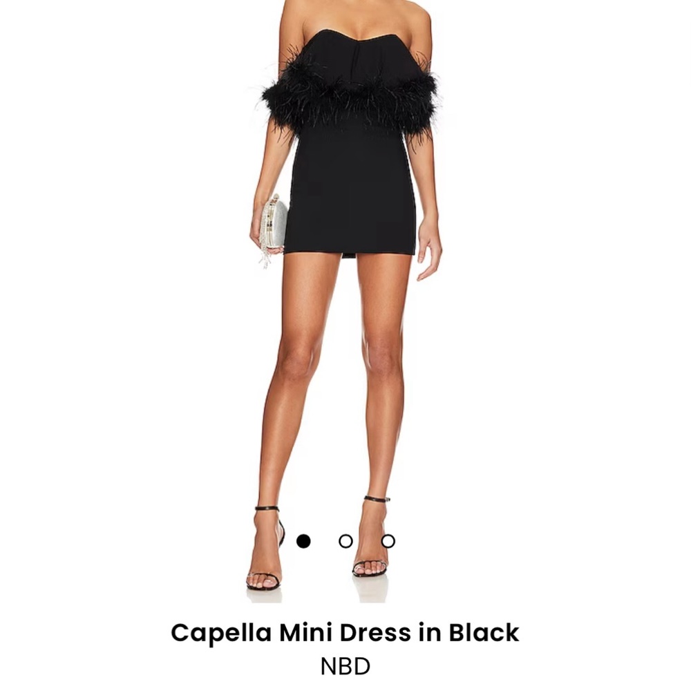 Revolve black mini dress with feather detailing size small
